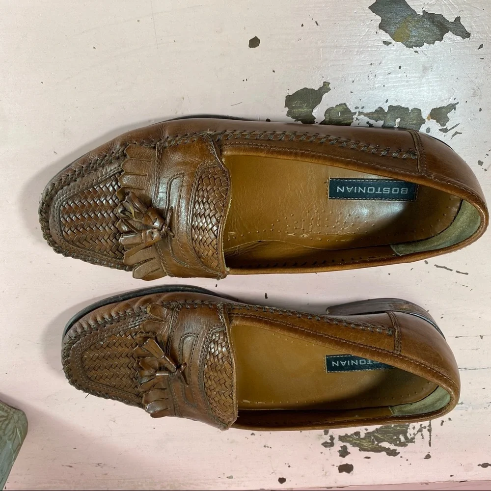 Bostonian Leather Basket Weaved Loafers Men’s 8.5M Brown Tassels - Picture 6 of 8